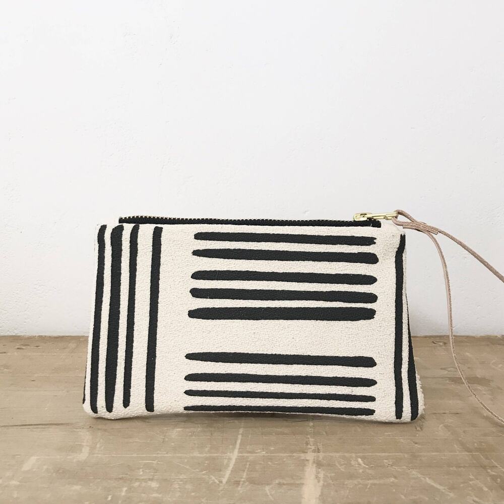 Erin Flett Wilma Handmade Wristlet Barkcloth Stripe Maine USA